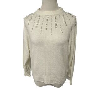 New! H&M Ivory Sweater With Pearl Detail Sz S